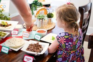 Let's Taco Bout it Family Night on The Littles & Me with FREE printable Taco Bar labels and conversation cards activity