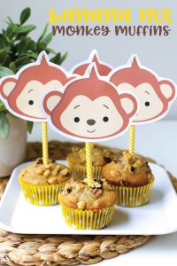 Kid Approved Banana Nut Monkey Muffins Recipe with FREE Printable Monkey Toppers!