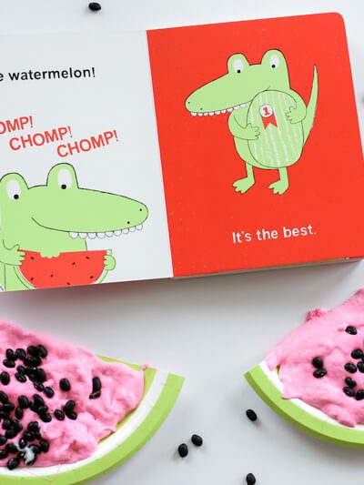 Learn how to make this super easy 3 ingredient Watermelon Slime. It's the perfect sensory activity to pair with the darling book The Watermelon Seed!