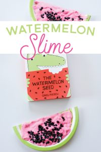Learn how to make this super easy 3 ingredient Watermelon Slime. It's the perfect sensory activity to pair with the darling book The Watermelon Seed!