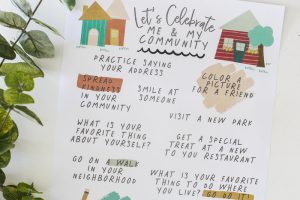 Simple ideas to spend time with your kids! FREE Print that's all about celebrating your child and the community you live in. Perfect for Preschool at Home. Let's Celebrate Me and My Community!
