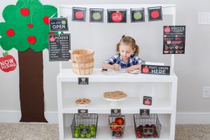 Create a Pretend Play Apple Orchard right in your living room for lots of Fall themed imagination and play. It’s such a fun seasonal activity for kids of all ages!
