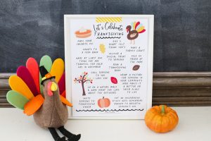 Get ready to celebrate Thanksgiving with this FREE Printable family activity list. Tape it to your refrigerator or put it in a frame to help remind you to focus on gratitude, spend time together as a family, and make special memories throughout the month of November.