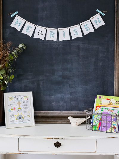 He is Risen Easter Printable Banner and Sign. Be reminded of the true hope of Easter as you celebrate with this simple FREE Printable Banner and sign. It's really easy to put together—simply print, cut, and hang. The banner and sign would make the perfect decoration for your Easter lunch or as a reminder throughout the Easter season of the incredible JOY that He is Risen!