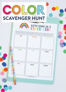 A Color Scavenger Hunt is the perfect way to get outside and explore nature with your kids. Invite your kids to explore outside (or inside!) with this simple activity. The FREE Printable makes it easy to just print and go!