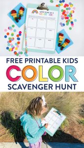 A Color Scavenger Hunt is the perfect way to get outside and explore nature with your kids. Invite your kids to explore outside (or inside!) with this simple activity. The FREE Printable makes it easy to just print and go!