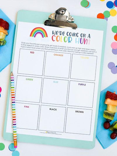 A Color Scavenger Hunt is the perfect way to get outside and explore nature with your kids. Invite your kids to explore outside (or inside!) with this simple activity. The FREE Printable makes it easy to just print and go!