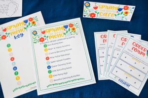Looking for an out of the box family night activity for Spring? This Spring Mystery Dinner Family Night Activity is a favorite. Your kids will love getting a silly menu and a mixed up dinner surprise. Step by step instructions + FREE Printables so you can easily create lots of laughter and a special memory with your family at home.