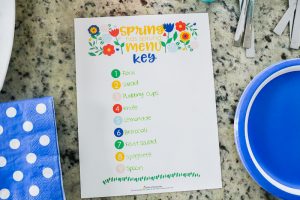 Looking for an out of the box family night activity for Spring? This Spring Mystery Dinner Family Night Activity is a favorite. Your kids will love getting a silly menu and a mixed up dinner surprise. Step by step instructions + FREE Printables so you can easily create lots of laughter and a special memory with your family at home.
