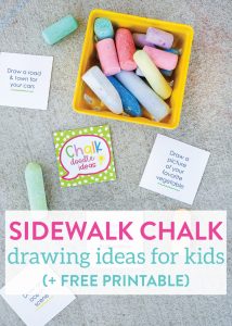 Looking for boredom busters for Spring and Summer? Get outside and play with chalk! These Sidewalk Chalk Drawing Ideas for Kids are perfect for getting creative outdoors. Includes FREE printable cards with fun and easy chalk drawing prompts!