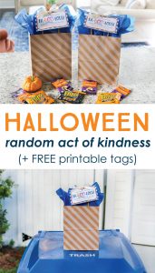 Halloween is the perfect time to spread kindness and light with your family. Put together a simple treat bag and add a Free Printable Halloween Random Act of Kindness Tag. You can use it to encourage teachers, friends, strangers, community workers, or anyone else who needs a little bit of cheer in your community!